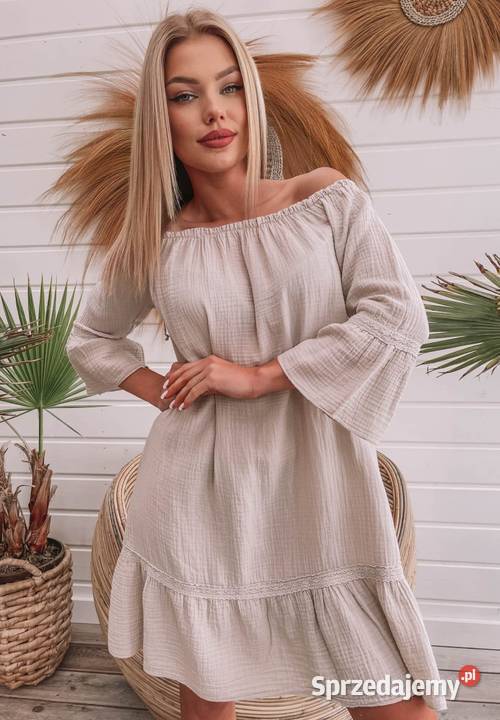 Muślinowa Sukienka Aurora Beżowa Nowy Kawęczyn sprzedam