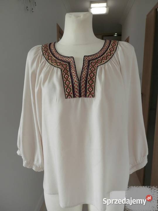 Bluzka Kremowa Obłędny Haft w stylu Etno Boho Bluzki i koszule Łomża