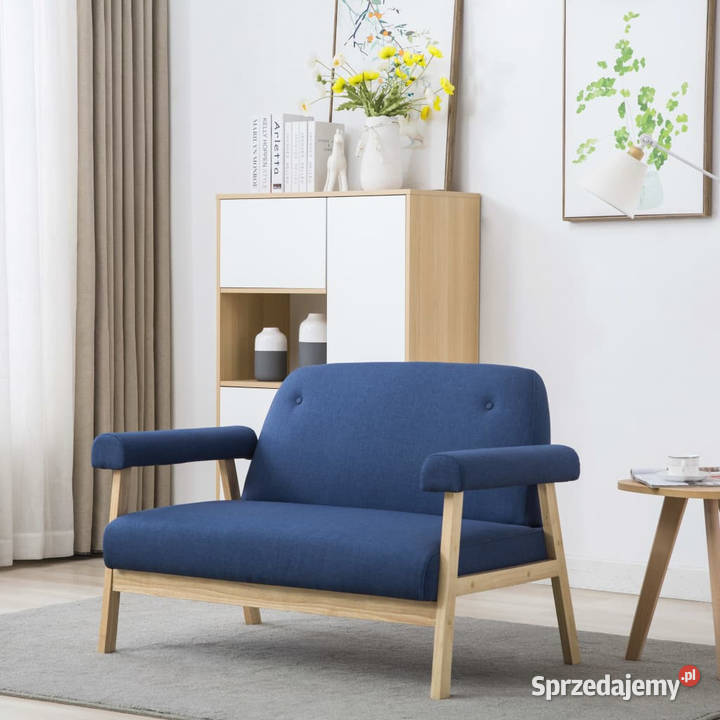 2osobowa sofa tapicerowana tkaniną niebieska Sofy i kanapy Warszawa
