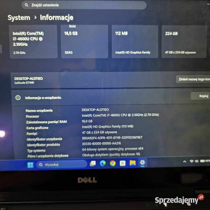 Dell e7440 i7 16gb ramu ssd 240gb DOTYK EKRAN Iława