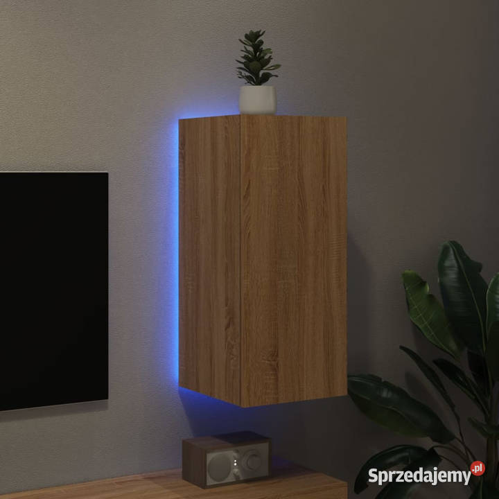 Ścienna szafka TV z LED dąb sonoma 305x35x70 mazowieckie Warszawa