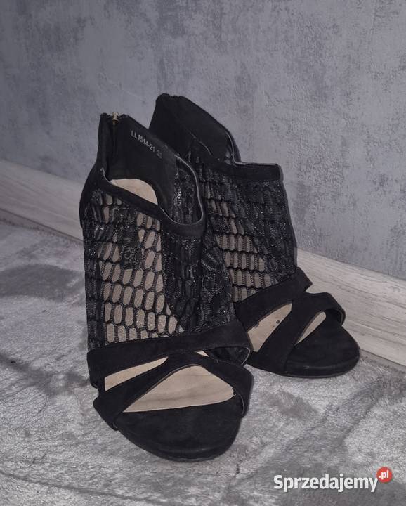 Sandałki damskie szpilka siateczka zip 36 czarny