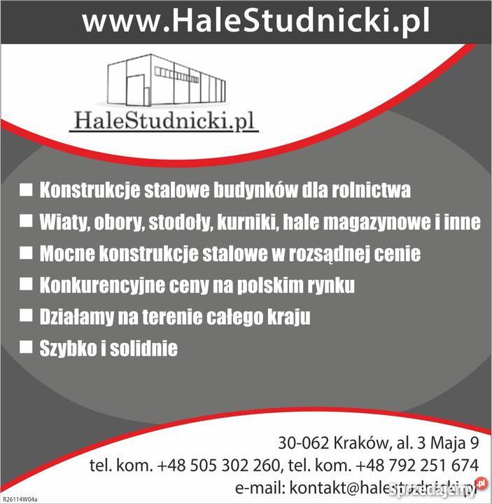 Hale Studnicki konstrukcje stalowe montaż Płyt Kraków sprzedam