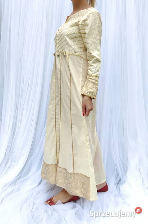Indyjska suknia sukienka L 40 beżowa złota złoty Szczecin