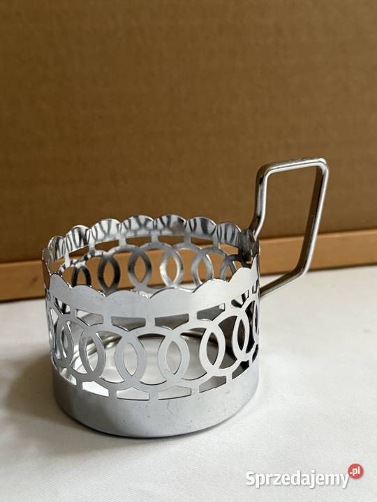 6 metalowych uchwytow do szklanek z lat 80