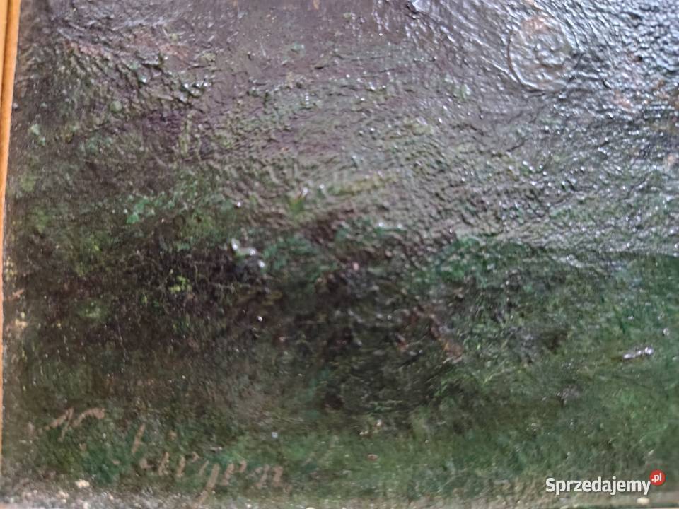 Stary obraz olejny na płótnie 19 wiek Malarstwo Kartuzy