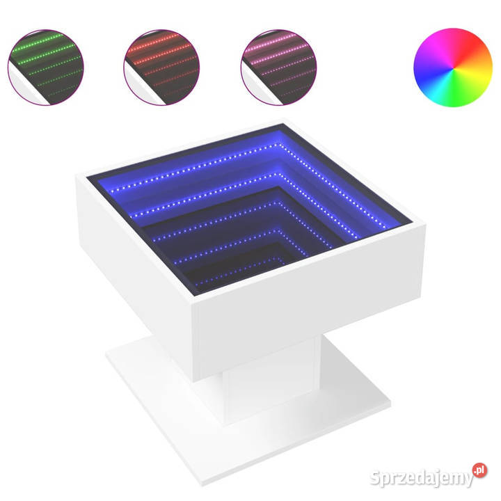 Stolik kawowy z LED biały 50x50x45 materiał