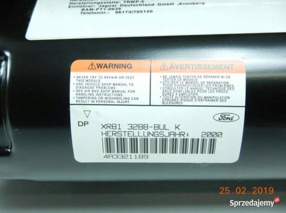 PODUSZKA AIRBAG PASAŻERA JAGUAR STYPE 0002