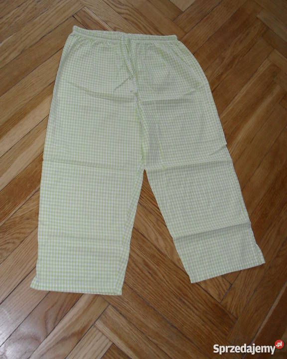 LETNIE SPODNIE RYBACZKI BIAŁE W LIMONKOWĄ KRATKĘ