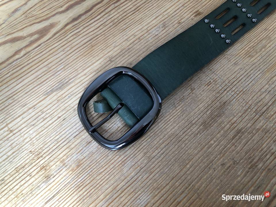 Pasek skórzany zielony ciemny z napami Danier Gdańsk