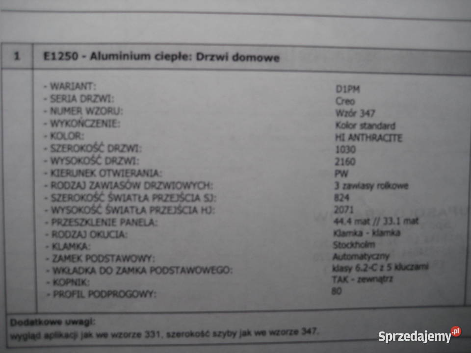 Drzwi zewnętrzne prawe aluminiowe antywłamaniowe 103cm Kraków sprzedam