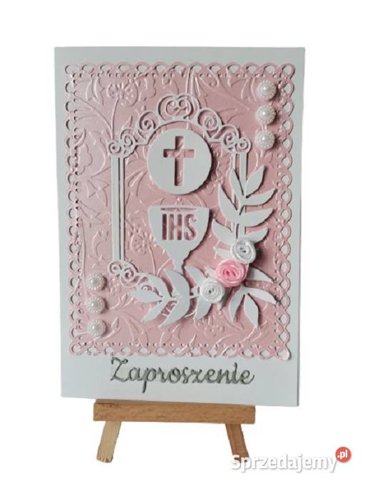 ZAPROSZENIA KOMUNIA DZIEWCZYNKA KIELICH Z HOSTIĄ Rękodzieło Poznań