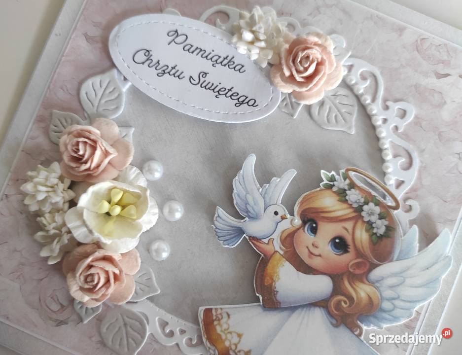 Kartka w pudełku ręcznie robiona na Chrzest Łódź