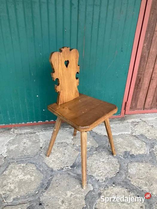 Krzesło drewniane góralskie vintage sztuki Jeleśnia