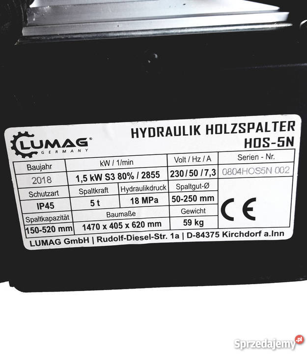 ŁUPARKA DO DREWNA LUMAG GERMANY HOS 5N 230V 5 Elektryczne zachodniopomorskie sprzedam