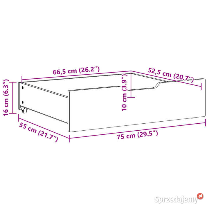 Szuflady pod łóżko 2 białe 75x55x16 drewno