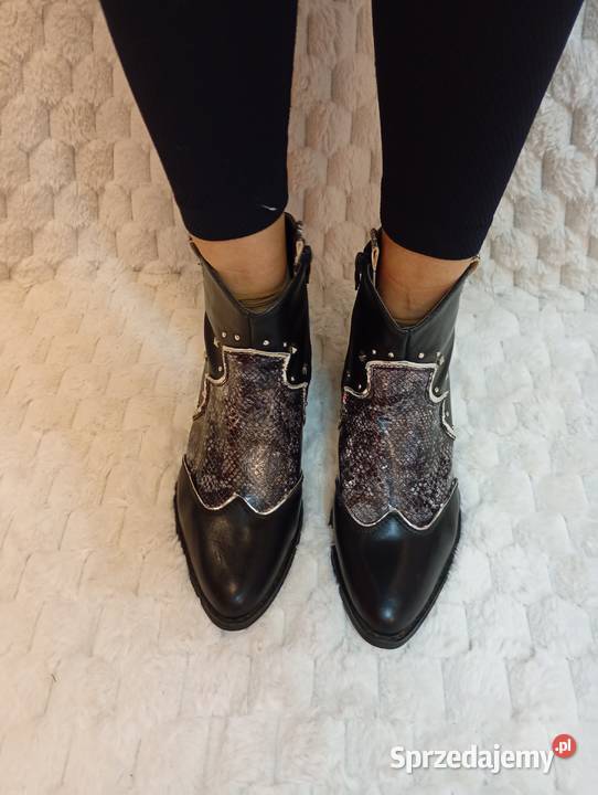 40 Czarne Bogato zdobione Botki kowbojki na Kraków