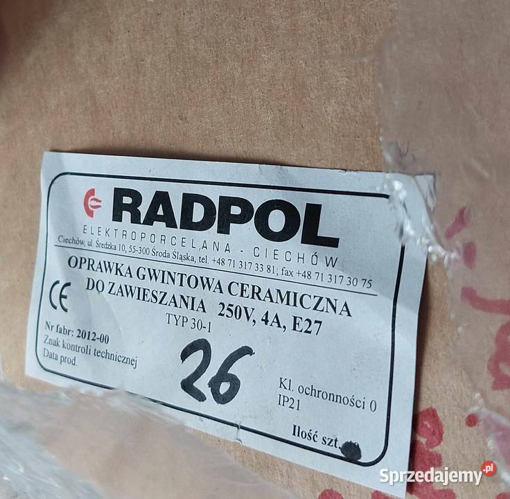 Oprawka ceramiczna do zawieszania E27 Radpol Pozostałe śląskie Dąbrowa Górnicza