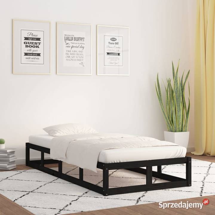 vidaXL Rama łóżka, czarna, 100 x 200 cm, lite drewno