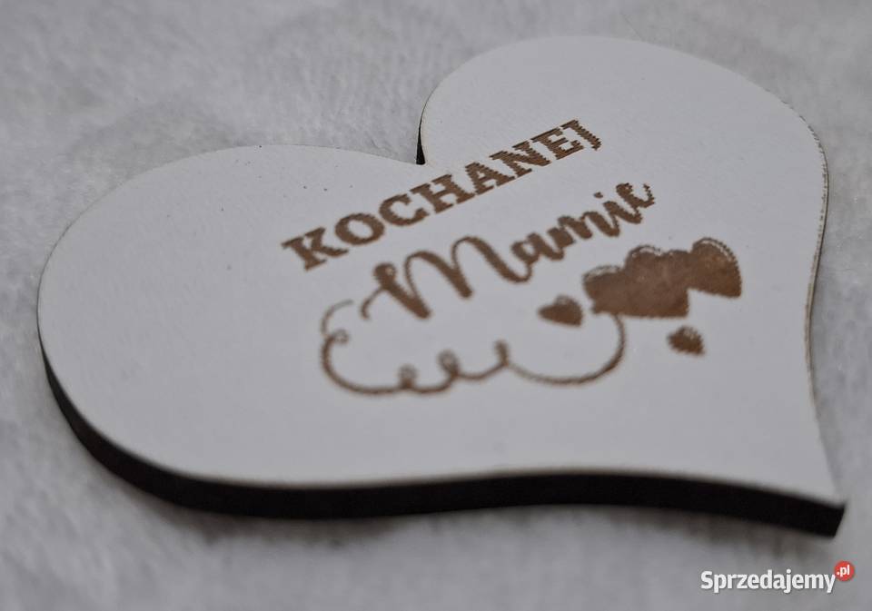 Drewniane serduszko 3mm Kochanej Mamie białe 5x6 śląskie Czeladź