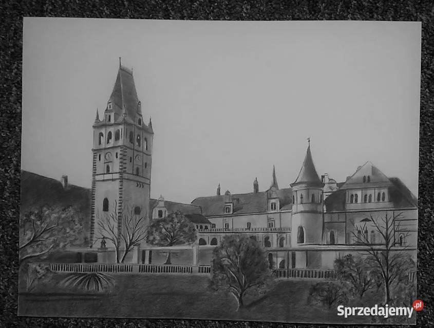Obraz w ołówku zamek rysunek szkic architektura śląskie Racibórz sprzedam