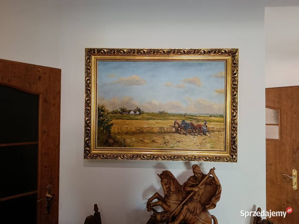 Duży obraz olejny na płótnie w pięknej ramie Lipno sprzedam