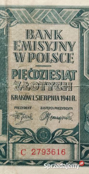Banknot GG 50 złotych 1941 Seria C Ładny Pruszków sprzedam