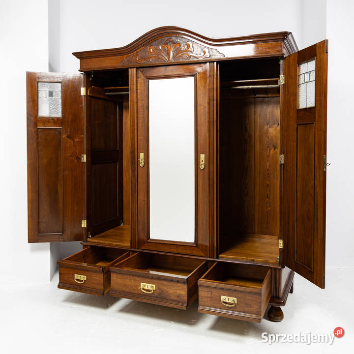 Szafa Orzechowa Jugendstil z Skrytką Witraż Meble Swarzędz