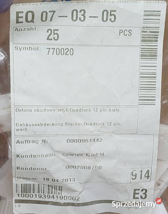 OBUDOWA WTYK QUADLOCK 12 PIN 25 SZTUK 770020 Mielęcin sprzedam
