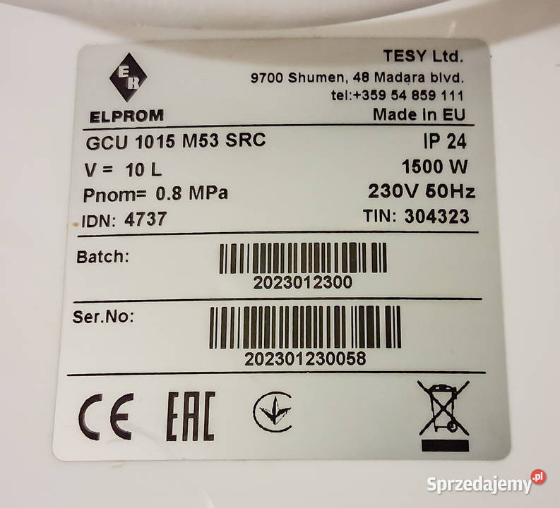 Pojemnościowy podgrzewacz wody 15kW Elprom GCU Częstochowa