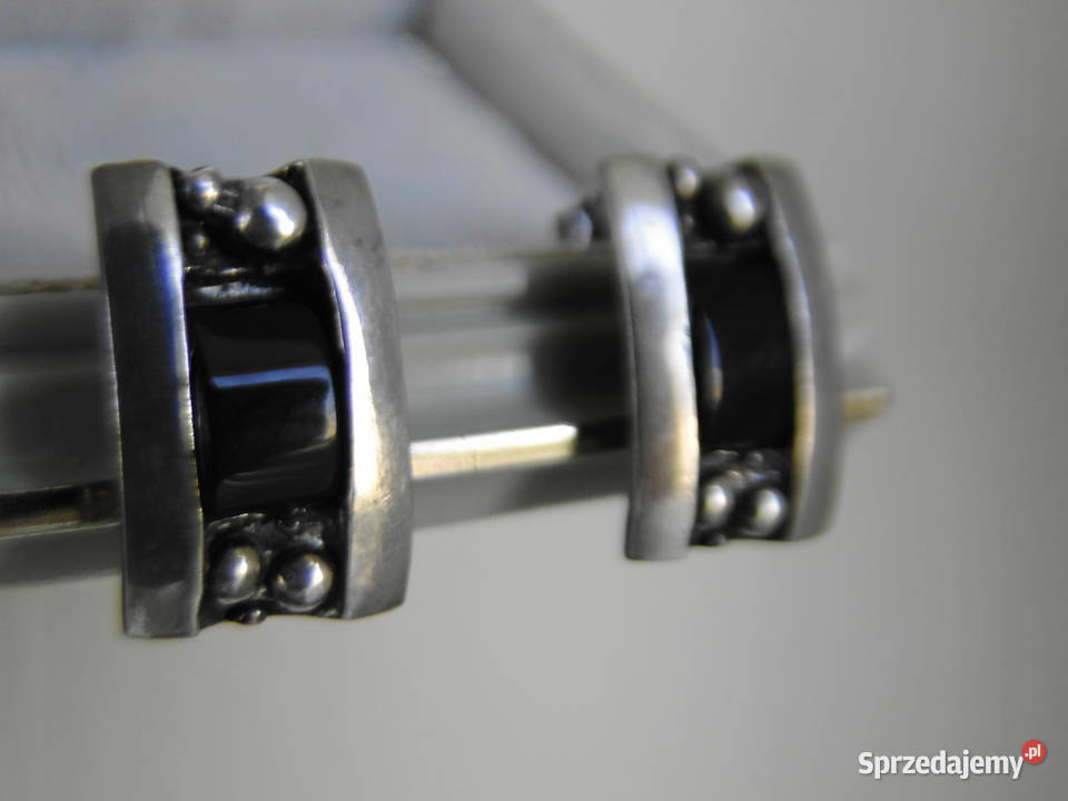 Piękne stare kolczyki srebro i onyks Zegarki i Biżuteria Warszawa