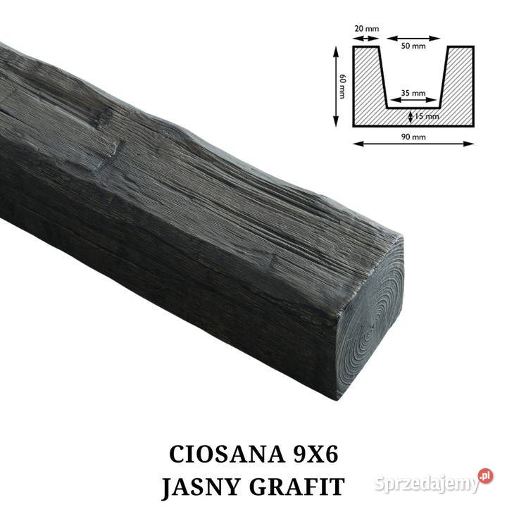 Belka Rustykalna Ciosana 9x6 JASNY GRAFIT małopolskie Gdów