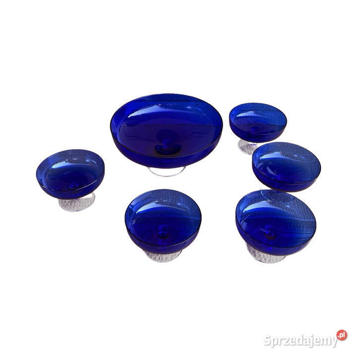 Zestaw deserowy z kobaltowego szkła 5 pucharków Warszawa