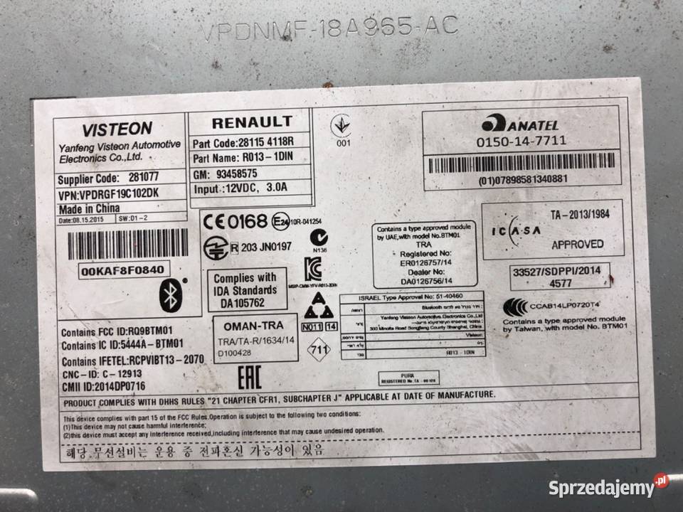 RADIO RENAULT TRAFIC III 281154118R ODTWARZACZ podkarpackie