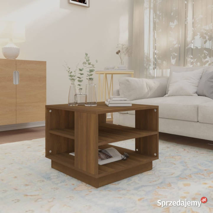 Stolik kawowy brązowy dąb 55x55x43 materiał Warszawa
