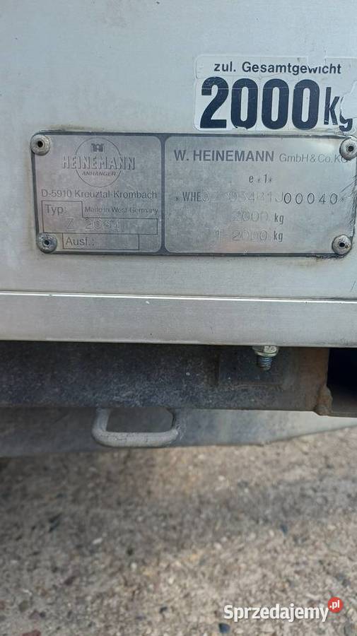 Przyczepa Heinemann 2000 DMC 1550kg Do samochodów osobowych Kluczbork