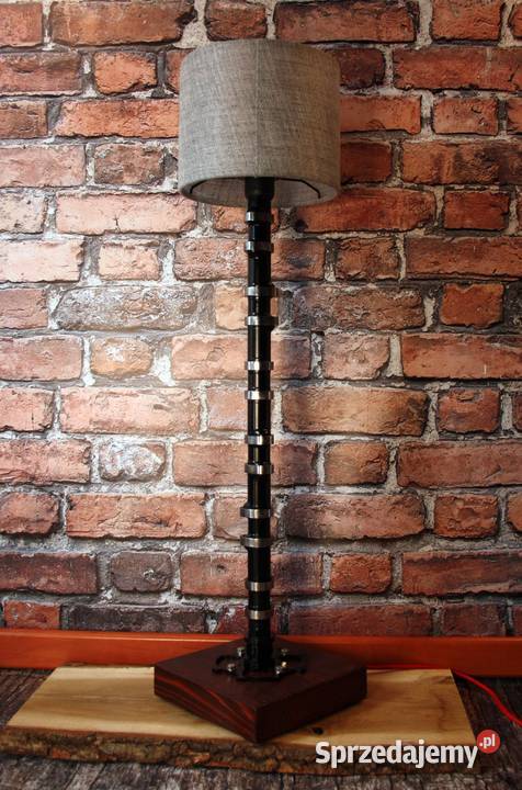 Lampa stojąca loft drewno metal art wałek Dębica