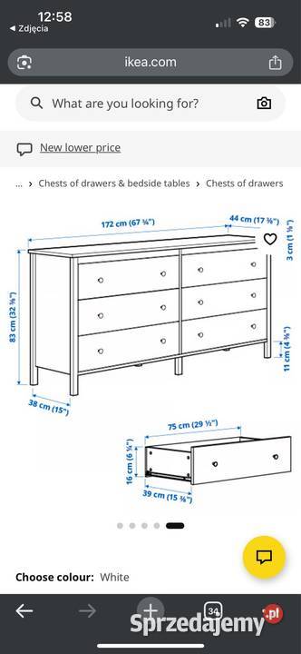 Komoda Ikea koppang biała szafa sześć szuflad 172cm Gdynia