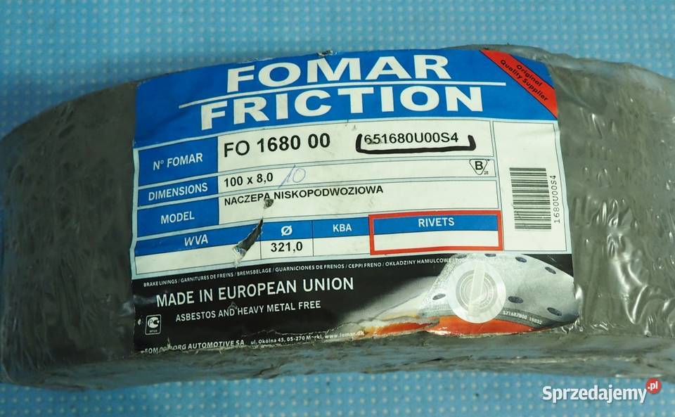 Okładzina hamulca 100x80 651680U00S4 Włocławek