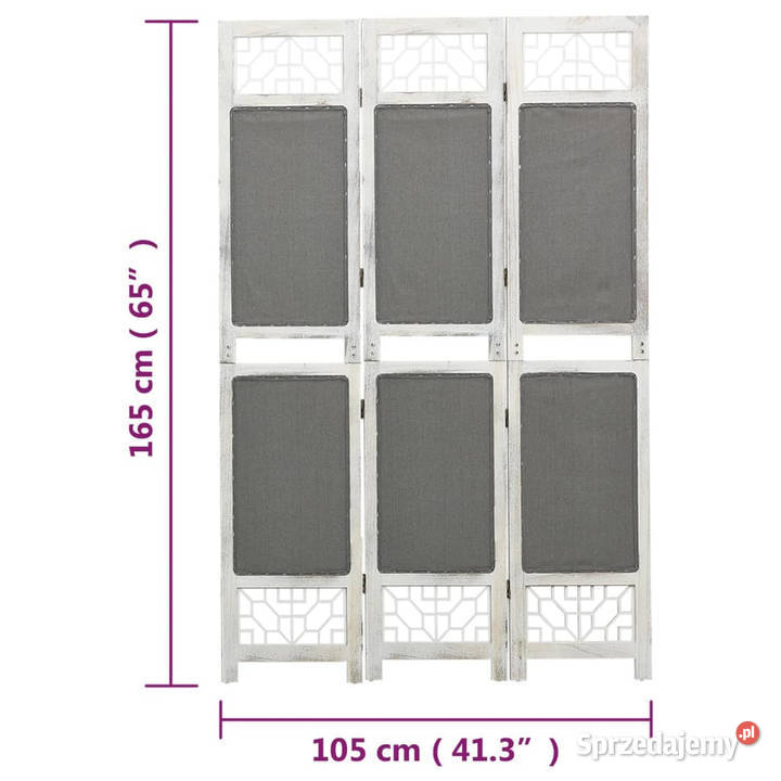 Parawan 3panelowy szary 105 x 165 tkanina