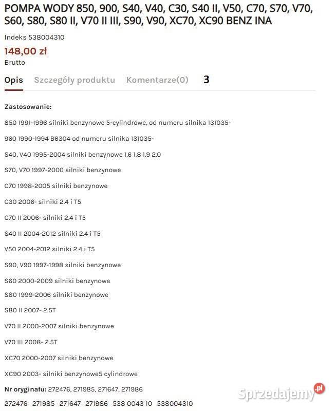 Volvo 960 b6304s Rozrząd pompa wody rolka Ruda Śląska