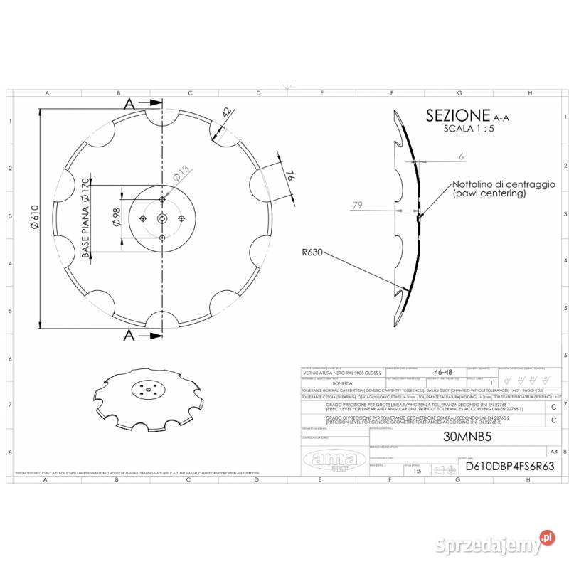 Talerz 610 pod piastę 4otworową grubość 6 mm Kamionna sprzedam