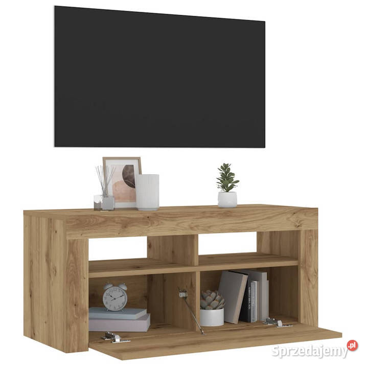 Szafka pod TV z oświetleniem LED dąb artisan