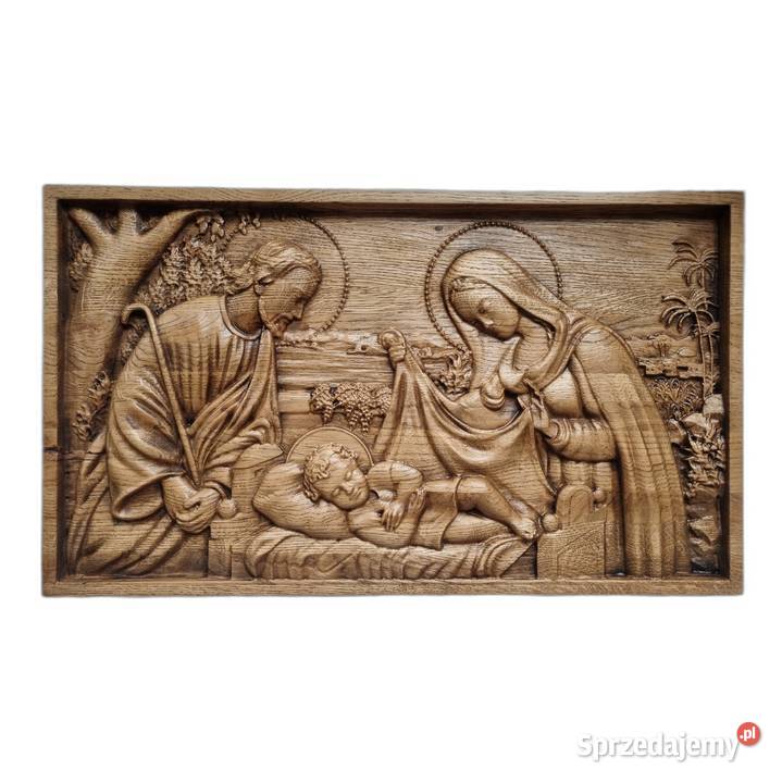 Drewniana płaskorzeźba Narodzenie Pańskie cisza Malechowo