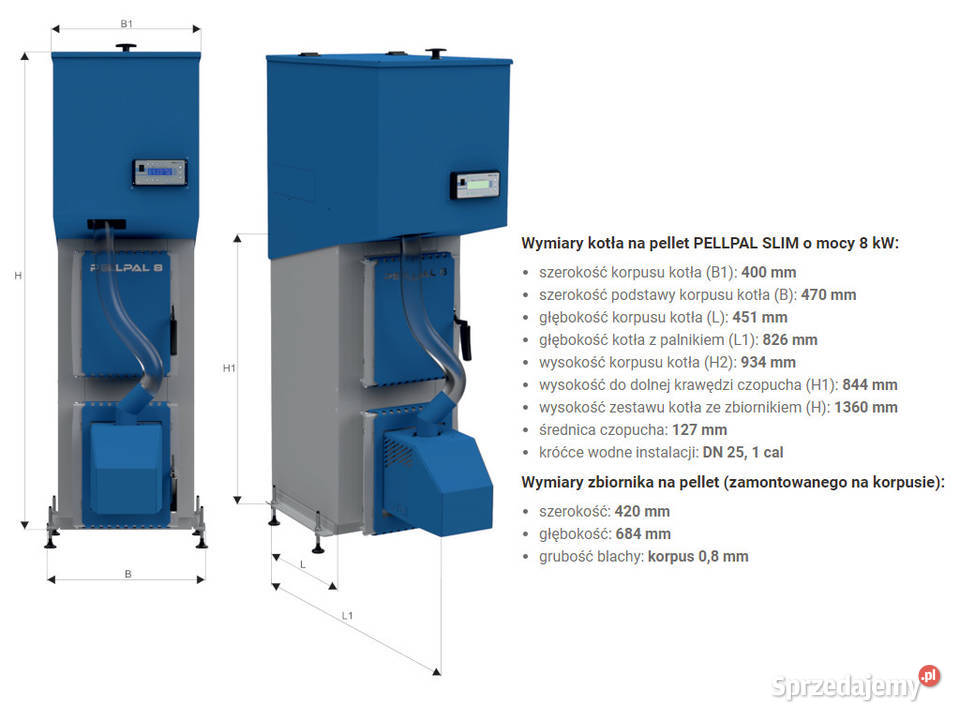 Kocioł piec 8kW slim z podajnikiem na pellet wielkopolskie Pleszew