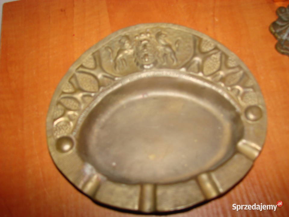 stara mosiężna popielniczka z herbem Gdańska Pruszcz Gdański