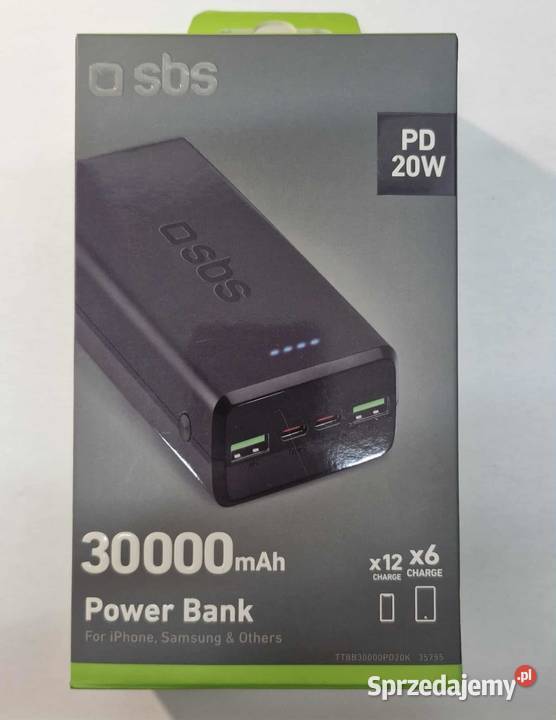 Powerbank PD20W 30000mAh PD 20W Czarny Akcesoria i części Łódź sprzedam