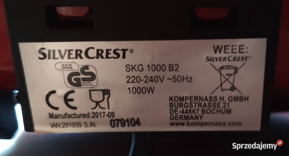 Nowy GRILL KONTAKTOWY 1000W SILVERCREST