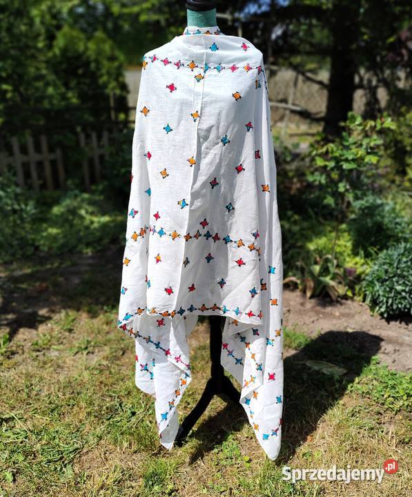 Duża chusta szal dupatta haftowana biała bawełna Szczecin