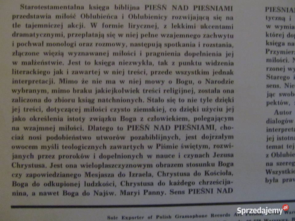 Pieśń pieśniami płyta winyl Płyty i kasety Lublin sprzedam